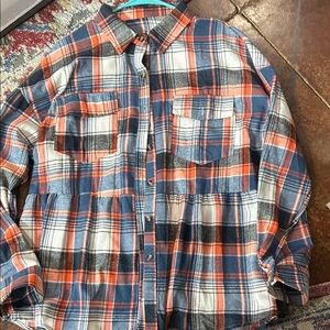 Men's Plaid Shirt - Blue and Orange